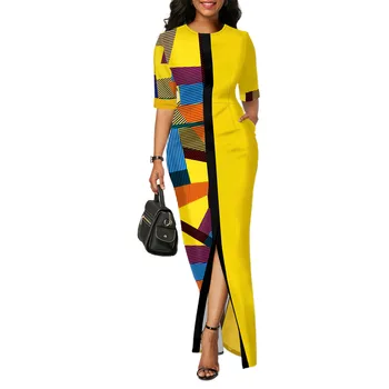 Geometrijske Natisnjeni Ženska Sredi Obleke Kratek Rokav Visoko Pasu Mozaik Dame Poletje Stranka Obleko Za Milost Ženske