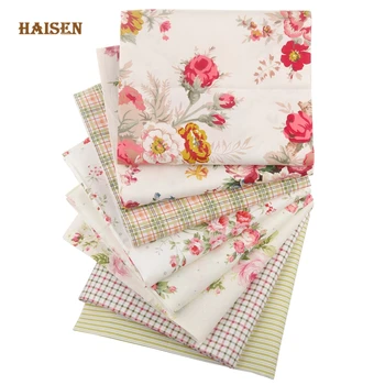 Haisen, 8 vzorcev Rose Cvetje Tiskane Bombažne Tkanine Keper Krpo Za DIY Šivanje Baby&otroška Odeja Listi Obleko Tekstilni Material