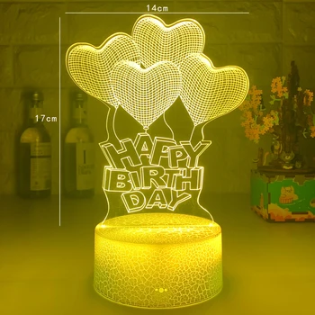 Happy Birthday 3D Lučka Ustvarjalne 7 Barv Nočne Luči Novost Iluzijo Nočna Lučka za Iluzijo, namizne Svetilke Za Dom Dekorativne Luči