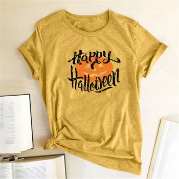 Happy Halloween Pumpkin Lantern Ptint T-majice Ženske Poletje Grafični Tees Estetska Oblačila, Majice za Ženske Priložnostne Vrh Femme