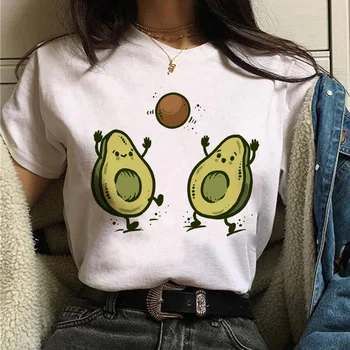 Harajuku Avokado Veganska Ženske Belega T-Shirt Moda Kawaii Rastlin Risanka Vrhovi Oblačila Grafični O-Neck Ženske Ženske majice