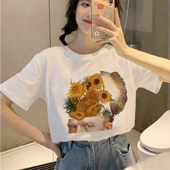 Harajuku Van Gogh Smešno Majica s kratkimi rokavi Ženske Ullzang 90. letih Estetske T-shirt Grafični Grunge korejskem Slogu Tshirt Olje Umetnosti Vrh Tees Ženski