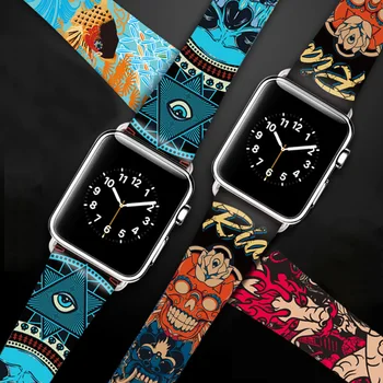 Hip-hop Pravega Usnja band za Apple watch 38 mm 40 mm 42mm 44 Van Gogh umetnosti tiskanje zapestnica trak za iwatch serije 5 4 3 2