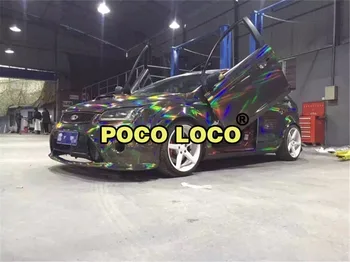 Holografski Laser Chrome Mavrična Car Wrap Vinil Film Auto Odtenek Nalepke Črna Odlično Zaviti Uljepšati Vaš Avto