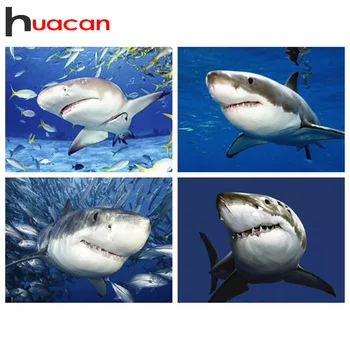 Huacan Celoten Kvadratni Sveder Diamantni Slikarstvo Shark Navzkrižno Šiv Diamond Vezenje Mozaik Živali, Ročno Izdelan Darilni Handcraft