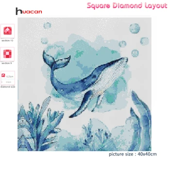Huacan Diamond Slikarstvo Ocean Živali Diamond Mozaik Ribe Navzkrižno Šiv Risanka Full Kvadratnih Ročno Izdelan Darilni Stenske Nalepke