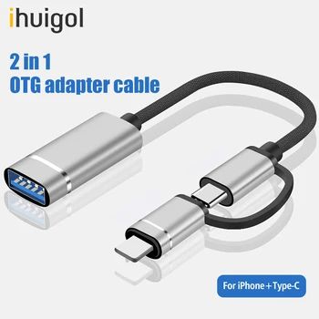 Ihuigol 2 v 1 OTG Kabel USB 3.0 za Razsvetljavo Tip C Podatkov Pretvornik Miško, Tipkovnico, U Disk Kamera Za iPhone 12 Samsung S9