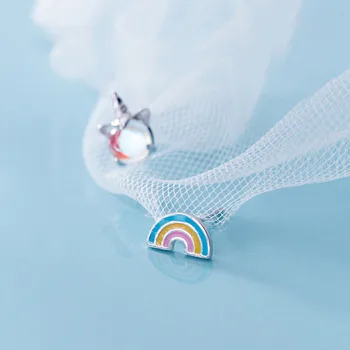 INZATT Pravi 925 Sterling Srebro Drobne Emajl Rainbow Steklom Stud Uhani Za Očarljivo Ženske Stranka Lepe Fine Nakit 2019
