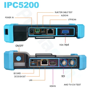 IPC5000 Palčni IP HD CCTV Kamere Tester Monitor 1080P AHD CVBS CVI TVI 8MP Fotoaparat Tester HDMI WIFI POE PTZ DC12V izhod