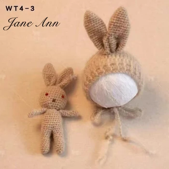 Jane Z Ann Novorojenčka fotografija rekvizitov, pletenje zajec klobuk+lutka 2pcs ročno bombažna preja studio, fotografiranje, fotografiranje tuš darilo