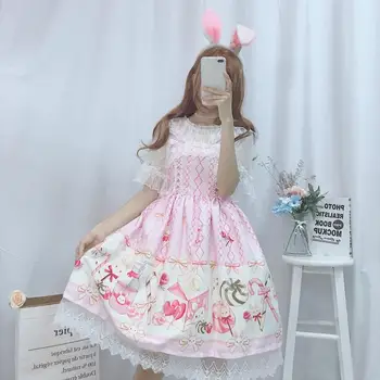 Japonski JSK Lolita Obleko ženske poletje obleko sladko, mehko dekle veter srčkan risanka lolita suspender obleko luštna