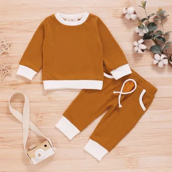 Jeseni Baby Fantje, Dekleta Obleke Long Sleeve Solid Tiskanje Vrh Bluzo+Hlače Priložnostne Kostum Set