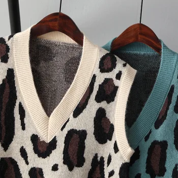 Jeseni leta 2020 Leopard Jopica Telovnik Ženske Pletene brez Rokavov Vrhovi Proti-vrat Slim Telovnik Modnih Oblačil ženska zimska oblačila 2020