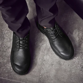 Jeseni Mens Priložnostne Čevlji Odporne Na Obrabo Usnjeni Čevlji Preprosta Eleganca Oxford Za Moško Črno Visoko Pomoč Čipke-Up Slog Stanovanj