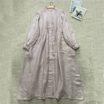 Johnature 2021 Pomlad Novo Vintage Perilo Obleke Japonski Dekle Mori Svoboden 3 Barve Enotni-zapenjanje Ženske obleke