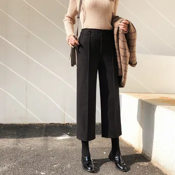 JUJULAND ženska Jesen in zimo, volnene tkanine, ravne cevi hlače Svoboden stretch pas hlače v gosto barvo 5424