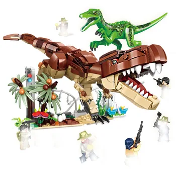 Jurassic Svetu Dinozaver Združljiv Z Lepining Tyrannosaurus Rex T. Rex Prevoz Triceratop Gradnik, Igrače Za Otroke