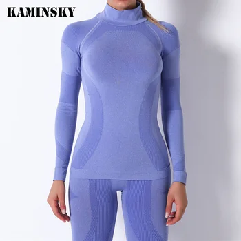 Kaminsky 2020 Nove Ženske Fitnes T-Shirt Šport Uvježbavanje Vrh Dolg Rokav Power Stretch Uvježbavanje Vrh Seksi Telovadba ClothesSkinny Shirtr