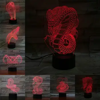 Kača Cobra 3D Dotik Oddaljene Svetilke Spalna Živali Multicolor Luminaria Doma Desk Tabela Noč Svetlobe Fantje Prijatelj Darila Polnjenje prek kabla USB