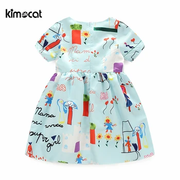 Kimocat Dekleta poletje okrogle ovratnik risanke princesa obleko mehko kratek rokav vestido infantil roupas infantis menina kid' obleko