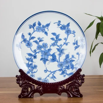 Kitajski Slog Classic Jingdezhen Dekoracijo Modre in Bele Porcelanaste Ploščo Leseno Osnovo Nastavite Poročno Darilo
