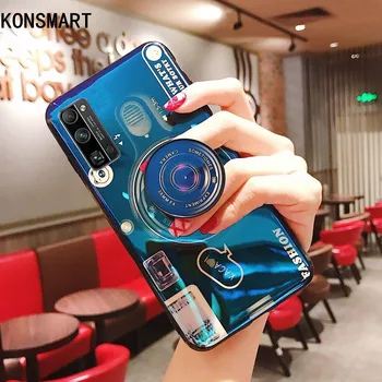 KONSMART 3D Fotoaparat, Mehko Primeru Čast 30 Pro Plus Modre Svetlobe Silikonski Hrbtni Pokrovček Za Huawei Honor 30 Pro+ Modni Stojalo Primeru Telefon
