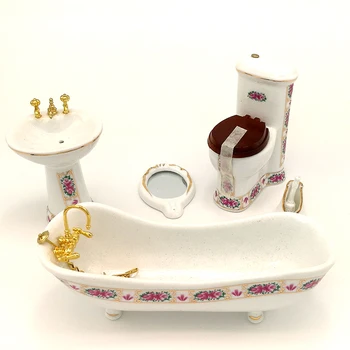 Kopalniške Opreme Keramike Nastavi Za punčke 1:12 Lutke Miniaturnega Pohištva Belo Školjko Bazena Ogledalo 5pcs WA006