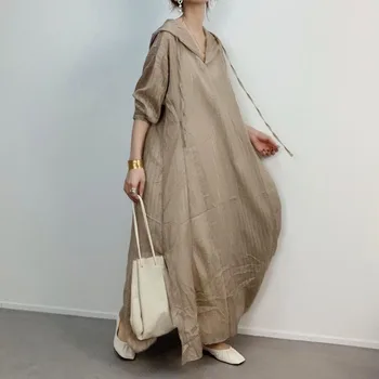 Korejski Slog Elegantne Ženske Obleka Ohlapno 2020 Jeseni Priložnostne A-Linijo Dolgo Maxi Hoodie Obleke Haljo Femme Vestidos Tla-Dolžina