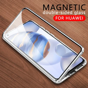 Kovinski Magnetni Primeru Telefon za Huawei Nova 5i 5 7 Pro 6 SE 4G 5G 7SE Double-sided (obojestransko), steklen Pokrov za Čast X10 20 Pro 30 lite 30s
