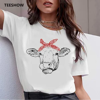 Krava t shirt tiskanje ženske ženski harajuku oblačila modni t-shirt 90s bel kawaii tshirt Natisnjeni priložnostne risanka vrh tee ženski