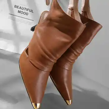 Krazing Pot 2020 pravega usnja gleženj čipke stiletto visokih petah poletni čevlji z visokimi petami luksuzni konicami prstov Pomlad čevlji L30