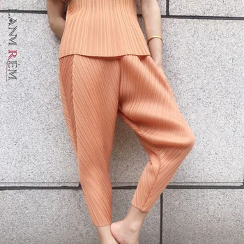 LANMREM 2020 nova jesenska moda za ženske obleke letnik naguban VISOKO pasu, gležnja-dolžina hlače ženske hlače WH81115