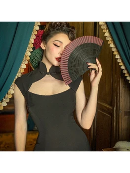 Le Palais Letnik 2020 Poletje Origional Letnik Slim Black Cheongsam Obleke Kitajski Slog Kolena-Dolžina Dolgo Seksi Ženske Obleke