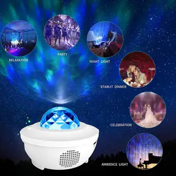 LED Galaxy Projektor Ocean Val LED Nočna Lučka Predvajalnik Glasbe Oddaljeno Zvezdo Obračanje Noč Svetlobe Luminaria Za otrok Spalnica Lučka