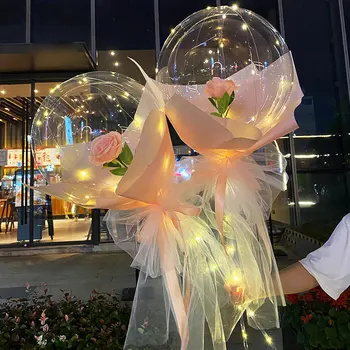 Led Luči z Rose Cvet Baloni DIY Rojstni dan, Poroka Dekoracija Pregleden Cvet Kroglice Svetlobna Balon Rose Šopek Darilo