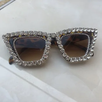 Leopard moda Barva Ženske Mačke Oči, sončna Očala Diamond Plastična Očala za Sonce UV400 Kvadratnih Odtenki Očala Gafas de sol