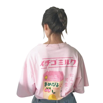 Lepa Risanka Mleka Polje Loose majica s kratkimi rokavi Ženske majice Japonska Harajuku Ženske Letnik Ženski korejski Kawaii Tunika Za Ženske