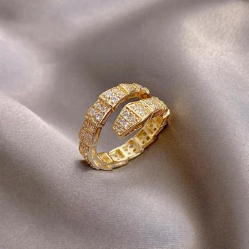 Lepe baker vdelan cirkon luksuzni obroč korejski nakit elegantna ženska kača odpiranje prstan nastavljiv
