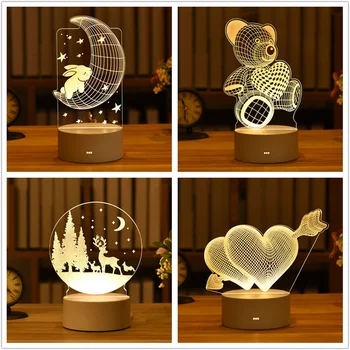 Ljubezen 3D Lučka Akril LED Nočna Lučka valentinovo Darilo, Poročni Dekoracijo Baby Tuš Otroci Rojstni dan Zajec Velikonočni Dekor