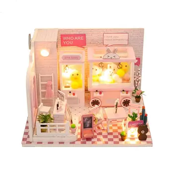 Lutka pralni lesena lutka hiša pohištvo komplet miniature diy lutke pribor luči otroci doma igrače maison poupee en bois