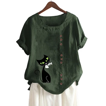 Majica 2020 Poletnih O-vratu Kratek Rokav Mačka T-shirt Tiskanje Plus Velikost Womens Vrhovi Modnih Ulične Prevelik Tee Shirt Femme