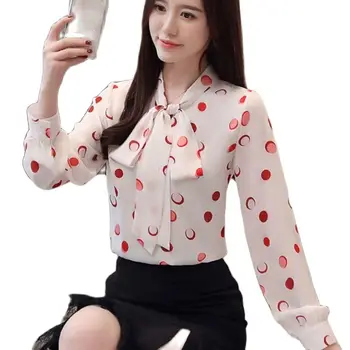 Majica fashion osnovne šifon poletje shirt ženski elegantno tiskanje dekle tanke vrh Polka Dot Poslovno Obleko Camisa Socialne Bluze Majica