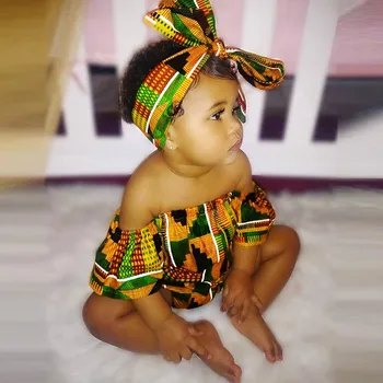Malčka Newborn Baby Dekleta Bodysuits Afriške Natisniti Ramenski Bodysuits +Glavo Nastavite 2pcs Dojenčka Obleke Jumpsuit Oblačila