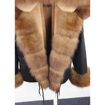 MaoMaoKong zimsko jakno parka naravne lisica krzno ovratnik pravi krzno plašč fux krzno oblog ženske plašč