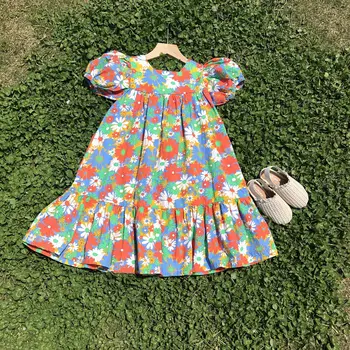 Mati Hči Obleke korejskem Slogu Cvetlični Dolgo Obleko Za Mamica in Mi Oblačila Sestre Ujemanja Obleke Mama Dekle Oblačila