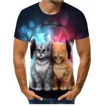 Maček 3D tiskanje modni T-shirt moških in žensk, parov luštna mačka ulica obleka ohlapno in udobno tkanine O-vratu moška T-shirt majica