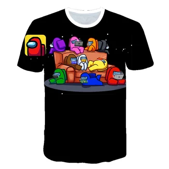 Med Nami Poletje Kratek Rokav Vrhovi 4-16T Otroci T-Shirt Smešno Igri Impostor Grafični Otrok Vrhovi 3D Cartoon Srajce Kul Fantje Tee