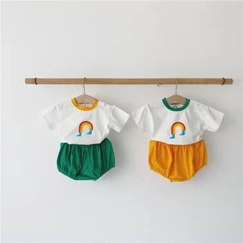MILANCEL poletje otroška oblačila korejski baby fantje oblačila, ki malček obleke dekle oblačila ranibow tee in bloomer 2 kos oblačila