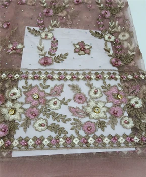 Milylace priljubljena oblika roza čipke tkanine beaded afriške poročne poročno obleko tkanine, čipke 5 metrov na veliko očesa til čipke BGW-E