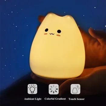 Mini Mačka LED Night Light Touch Senzor Pisane baterijsko Risanka Silikonski Spalnica Postelji Lučka za Otroke, Otroci Baby Darilo